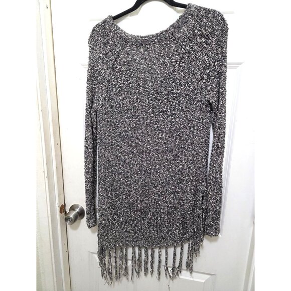 Free People Women XS Witchy Ga Cattage core Black & White Fringe Knit Sweater - Picture 3 of 7